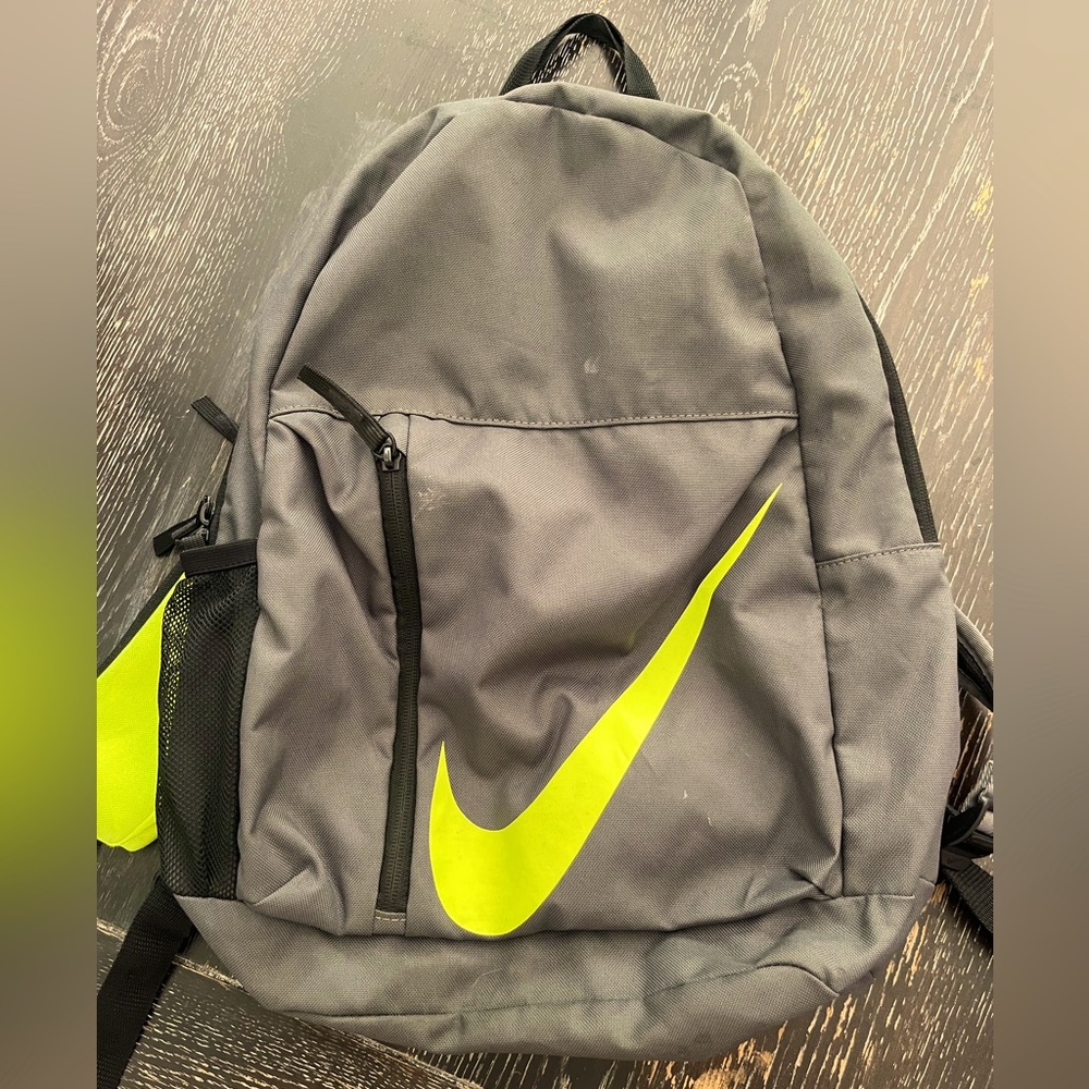 Nike backpack. Dark gray and neon green.